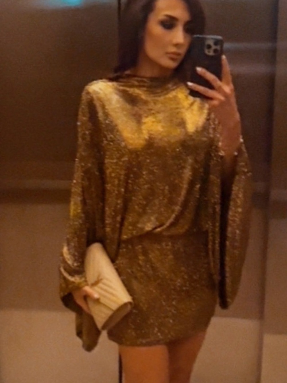 AKIRA Gold Sequin Batwing Mini Dress